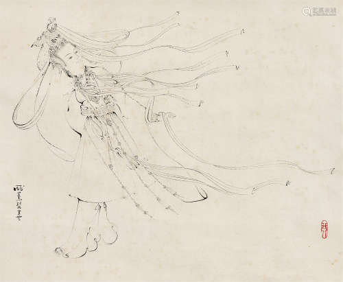 庞熏琹（1906～1985） 天女 立轴 水墨纸本