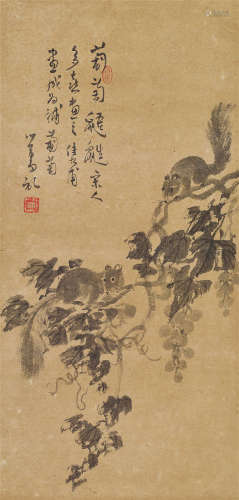溥儒（1896～1963） 葡萄鼯鼪 镜心 设色纸本