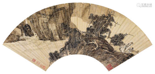 周臣（1460～1535） 溪山负荆 扇面 水墨泥金