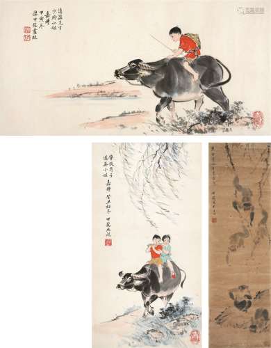 梁中铭（1907～1982） 书画三帧 镜心 设色纸本