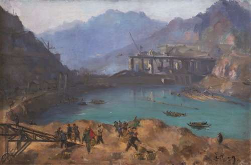 胡善馀（1909～1993） 1959年作 工地早晨 油画 布面