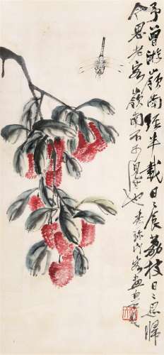 齐白石（1864～1957）杨秀珍（1909～2008）题 画 大利图 镜心 设色纸本