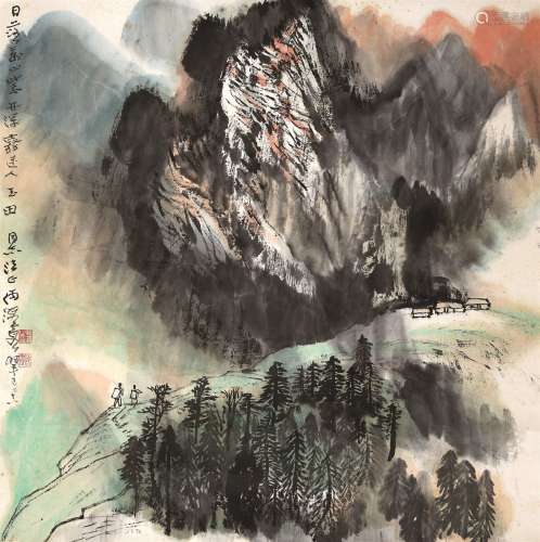 何海霞（1908～1998） 日落林深 立轴 设色纸本