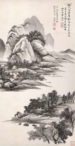 吴湖帆（1894～1968） 1932年作 春江钓艇 立轴 水墨纸本