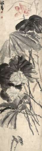 吴昌硕（1844～1927） 破荷 立轴 设色纸本