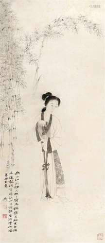 张大千（1899～1983） 仿吴小仙仕女图 立轴 水墨纸本