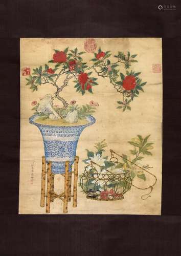 A CHINESE SILK SCROLL PAINTING, ATTRIBUTED TO WANG