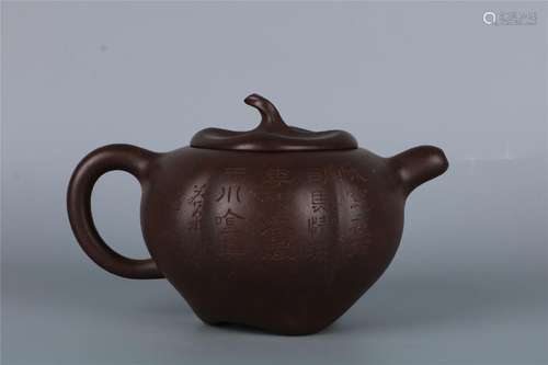 A FINE CHINESE YIXING INSCRIBED â€˜POEMâ€™ TEAPOT BY