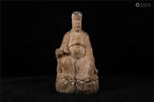 A CHINESE WOOD OFFICIAL FIGURE STATUE, MING DYNASTY