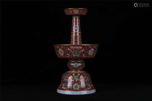 A CHINESE REN-GROUND FAMILLE ROSE CANDLE HOLDER, JIJING