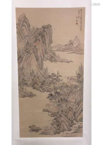 A CHINESE â€˜LANDSCAPEâ€™ PAPER SCROLL PAINTING,