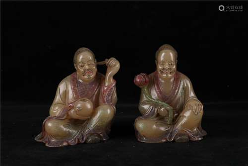 A PAIR OF CHINESE SOAPSTONE LUOHAN STATUE, KANGXI