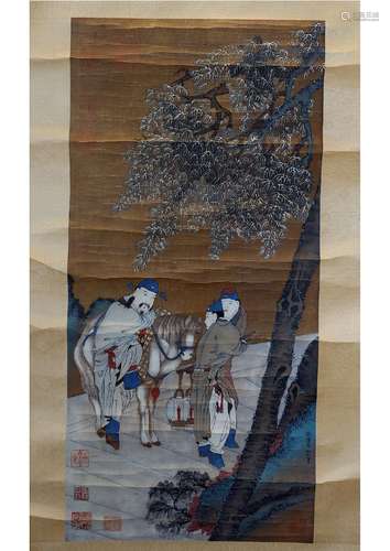 A CHINESE SILK SCROLL PAINTING, ATTRIBUTED TO MA HEZHI