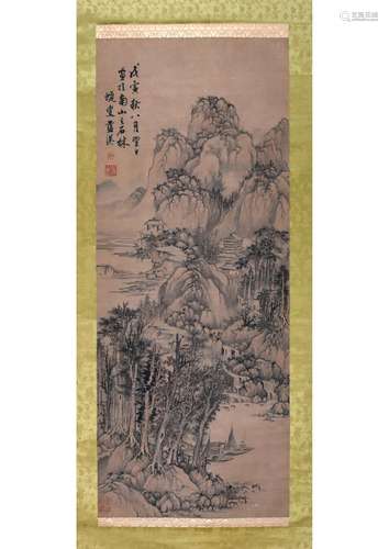 A CHINESE LANDSCAPE PAPER SCROLL PAINTING, ATTRIBUTED