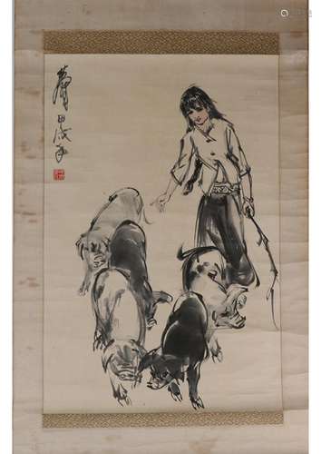 A CHINESE PAPER SCROLL PAINTING, ATTRIBUTED TO HUANG