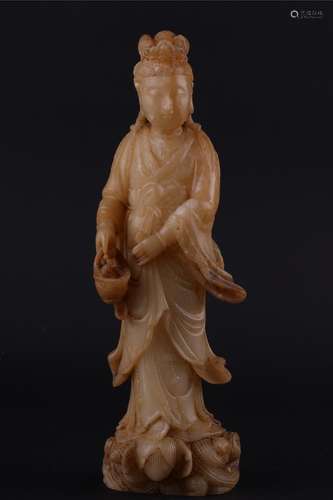 A CHINESE SOAPSTONE FIGURE OF BEAUTY, MIDDLE QING