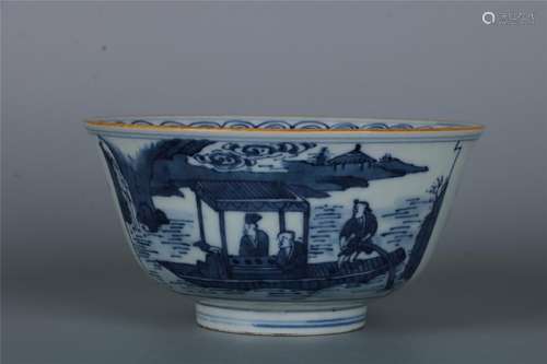 A CHINESE BLUE AND WHITE BOWL WITH POEM DECORATION,