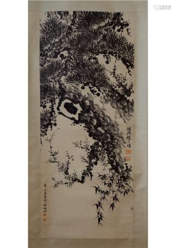 A CHINESE PAPER SCROLL PAINTING,ATTRIBUTED TO ZHAO