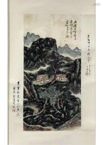 A CHINESE PAPER SCROLL PAINTING, ATTRIBUTED TO HUANG