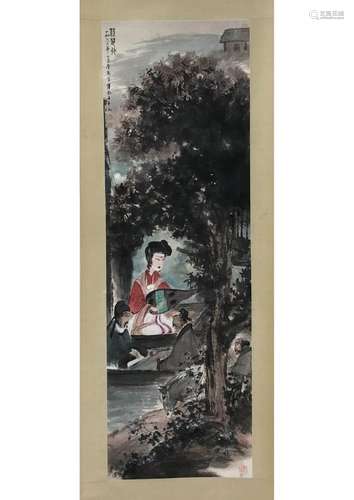 A CHINESE PAPER SCROLL PAINTING, ATTRIBUTED TO FU BAS