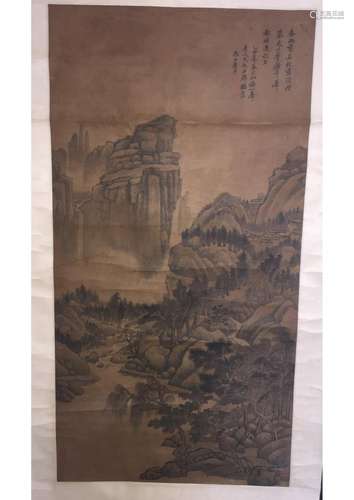 A CHINESE â€˜LANDSCAPEâ€™ PAPER SCROLL PAINTING,