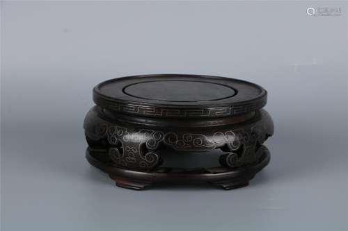 A CHINESE RED SANDALWOOD GILT-SILVER STAND, QING