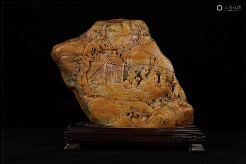 A CHINESE SOAPSTONE â€˜LANDSCAPEâ€™ CARVING ORNAMENT,