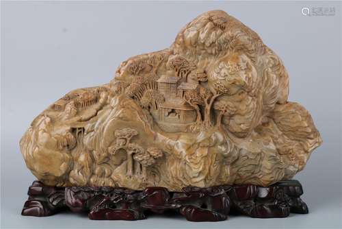 A CHINESE SOAPSTONE LANDSCAPE CARVING ORNAMENT,