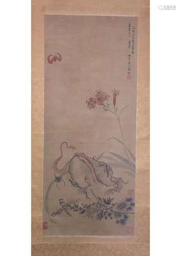 A CHINESE SILK SCROLL PAINTING, ATTRIBUTED TO LUO PIN