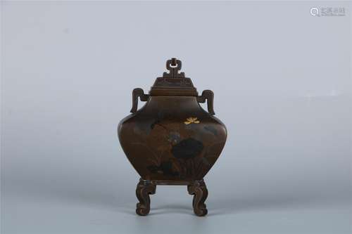 A CHINESE BRONZE GOLD AND SILVER-GILT CENSER, QIANLONG