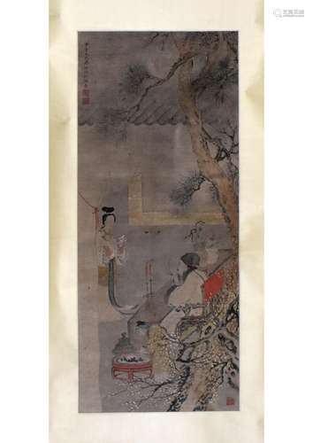 A CHINESE PAPER SCROLL PAINTING, ATTRIBUTED TO LENG MEI