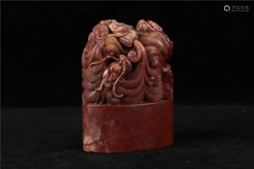 A RARE CHINESE SOAPSTONE SEAL, QIANLONG PERIOD, QING