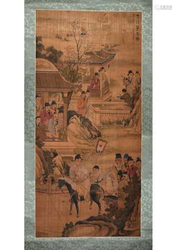 A CHINESE SILK SCROLL PAINTING, ATTRIBUTED TO WANG WHEN