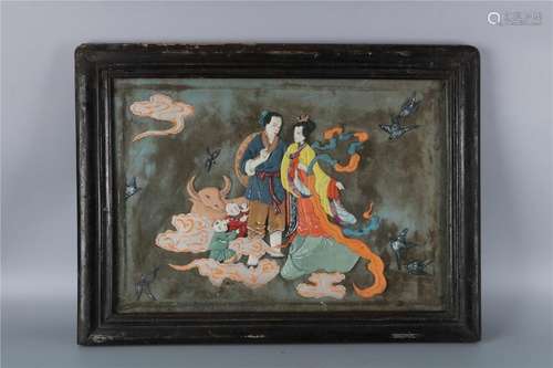 A CHINESE EMBROIDERED FIGURES PICTORIAL PANEL, QING