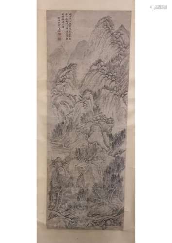 A CHINESE PAPER SCROLL PAINTING, ATTRIBUTED TO WANG