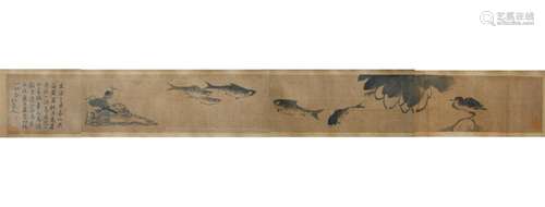 A CHINESE BIRD AND FLOWER PAPER HAND SCROLL, ATTRIBUTED