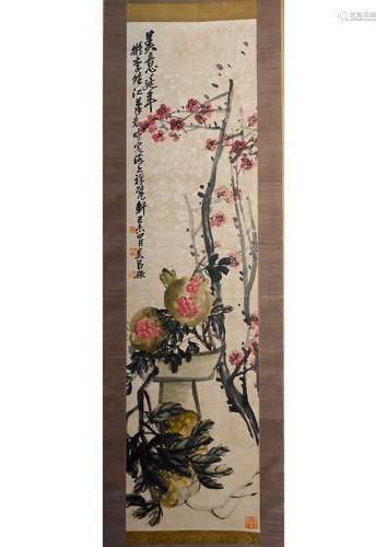 A CHINESE PAPER SCROLL PAINTING, ATTRIBUTED TO WU