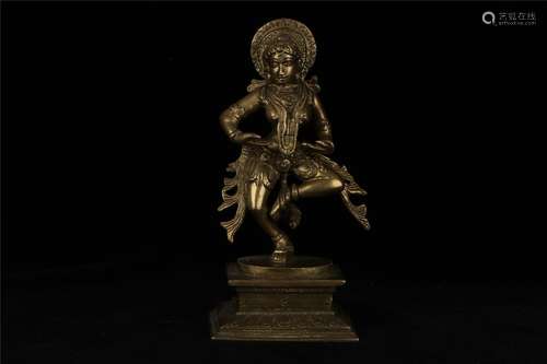 A CHINESE GILT-BRONZE SHAKYAMANI STANDING STATUE, QING