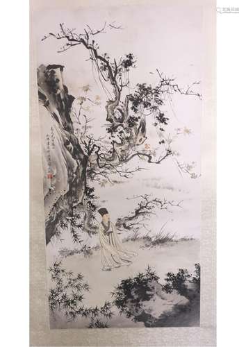 A CHINESE PAPER SCROLL PAINTING, ATTRIBUTED TO HE YE FO