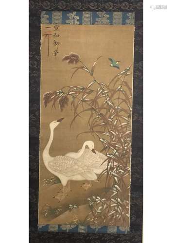 A CHINESE SILK SCROLL PAINTING, ATTRIBUTED TO ZHAO