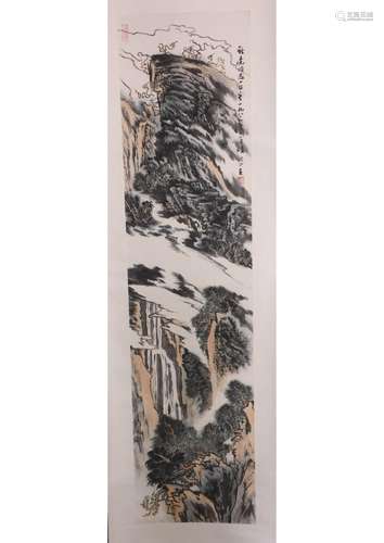 A CHINESE â€˜LANDSCAPEâ€™ PAPER SCROLL PAINTING,