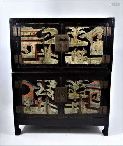 Lacquer Chinese Scenic Stacking Chest