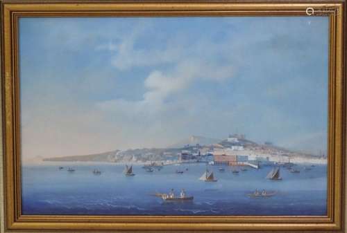 19th C Neapolitan Gouache - Naples Sea