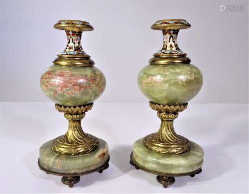 Pair of French Champleve Candlesticks