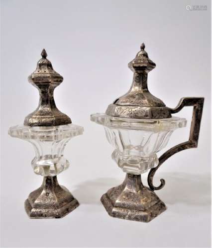19th C Two Piece Dutch Silver and Cut Glass