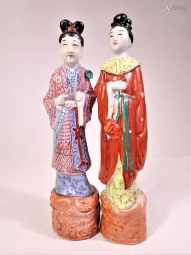 Hand Painted Porcelain Female Statues Marked