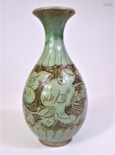 Light Green Suzhou-style Stoneware Opening Bud Vase