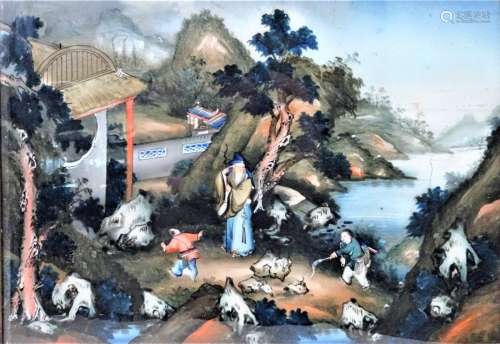 19th C Chinese Reverse Painting on Glass