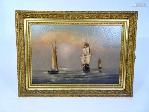 Signed 19th Century Maritime Scene, Oil on Canvas