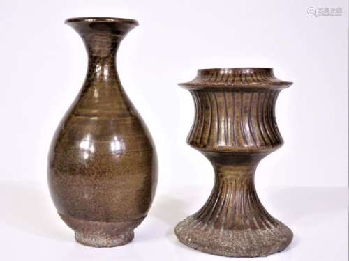 Pair of Chinese Brown Pottery Vases